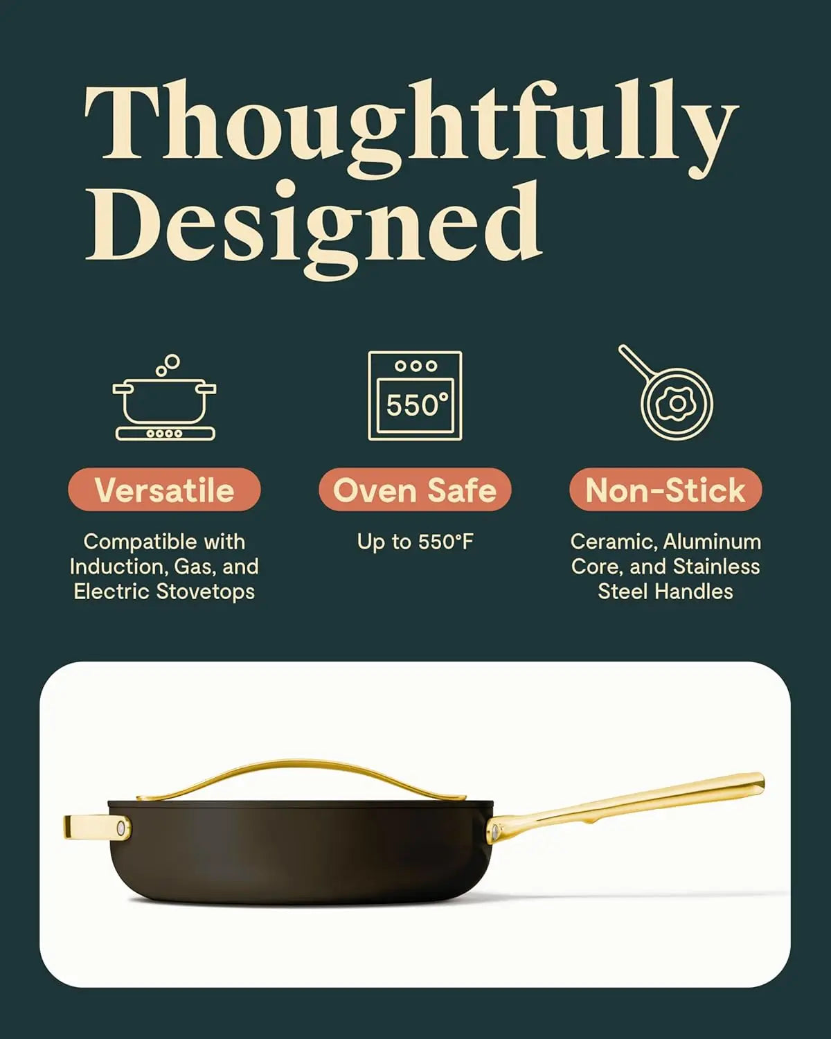 Nonstick Ceramic Sauté Pan with Lid